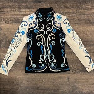 Black and White Embroidered Showmanship Jacket with Blue Accents